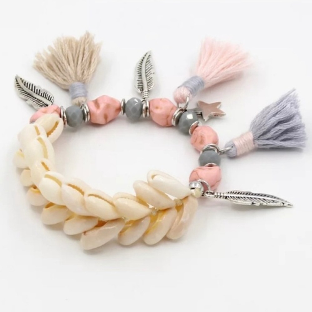 Pink and gray seashell bracelet